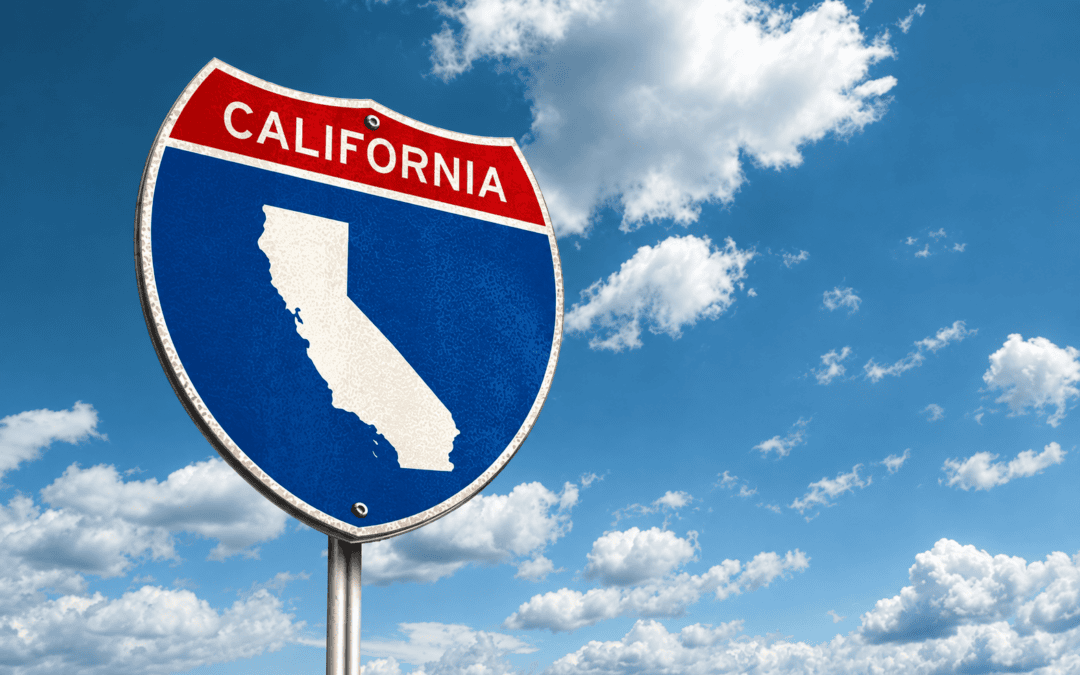 California Road Sign With State Outline Against A Blue Sky, Illustrating An Article On AB 1776 And Single-Firm Monopolization.